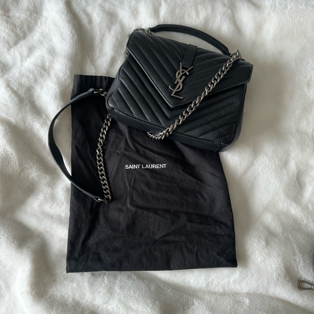 Saint Laurent Black Chevron Shoulder Bag